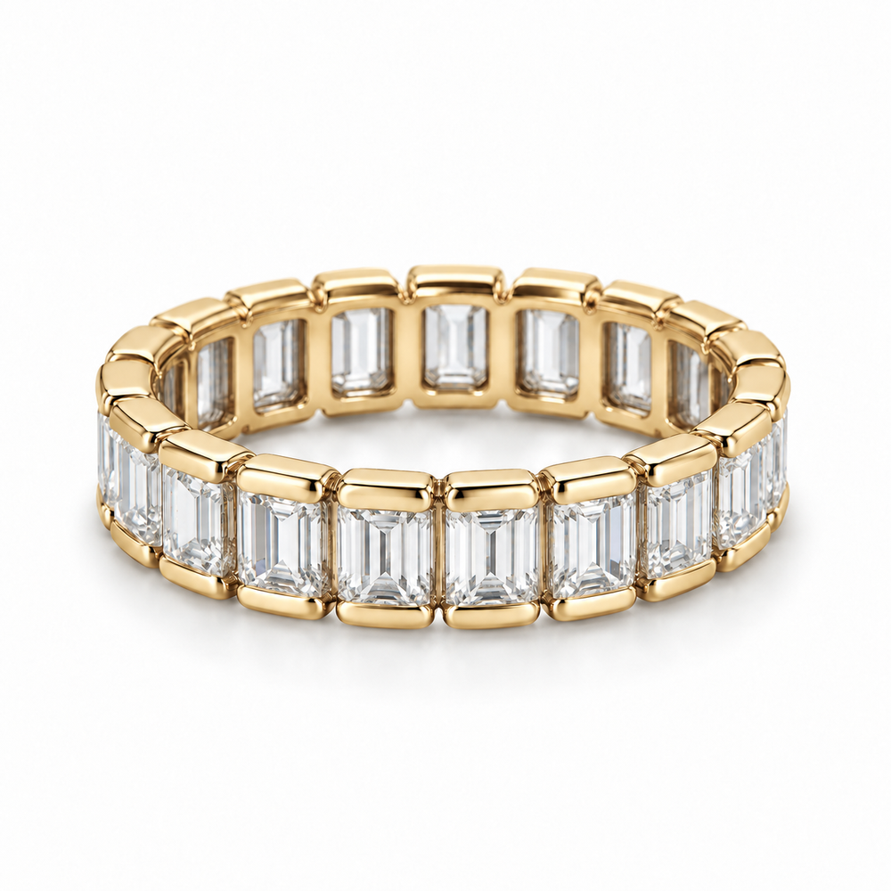 Emerald Half-Bezel Lab-Grown Diamond Eternity Ring — 3 CTW — 14K Yellow Gold — illustrative rendering