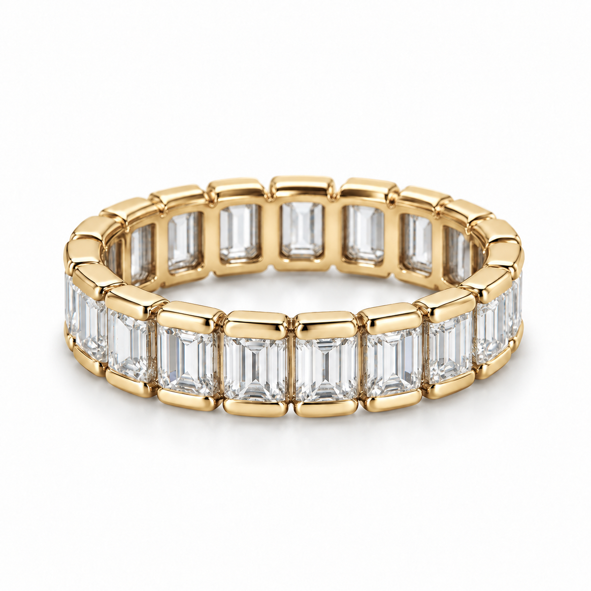 Emerald Half-Bezel Lab-Grown Diamond Eternity Ring — 3 CTW — 14K Yellow Gold — illustrative rendering