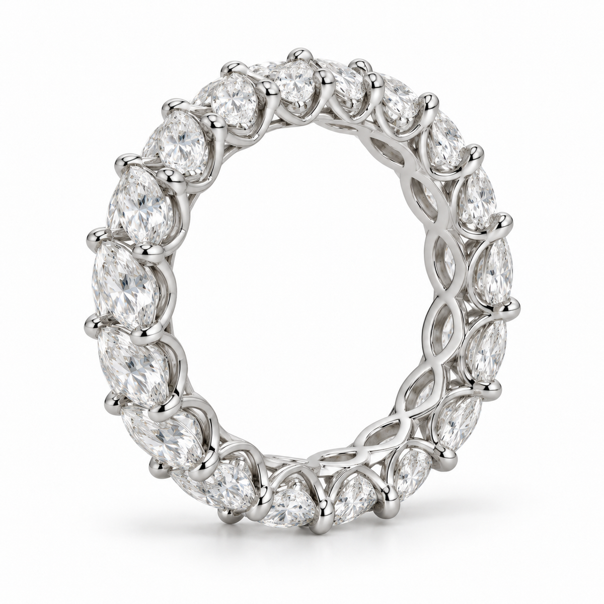 Marquise Petal Lab-Grown Diamond Eternity Ring — 2 CTW — 14K White Gold — side profile — illustrative rendering