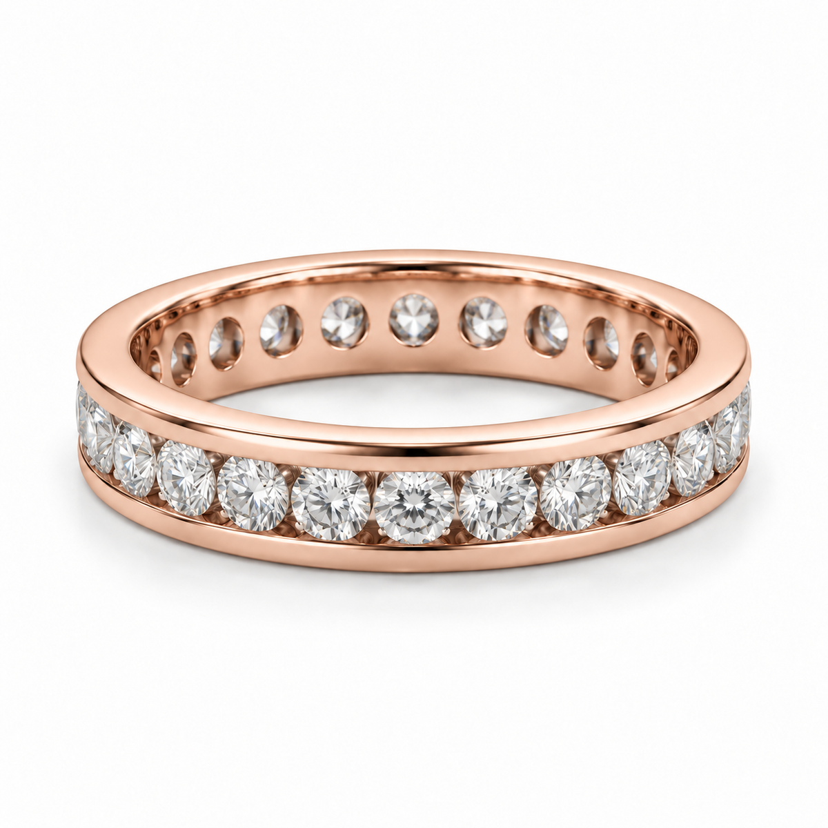 Round Channel Lab-Grown Diamond Eternity Ring — 2 CTW — 14K Rose Gold — illustrative rendering