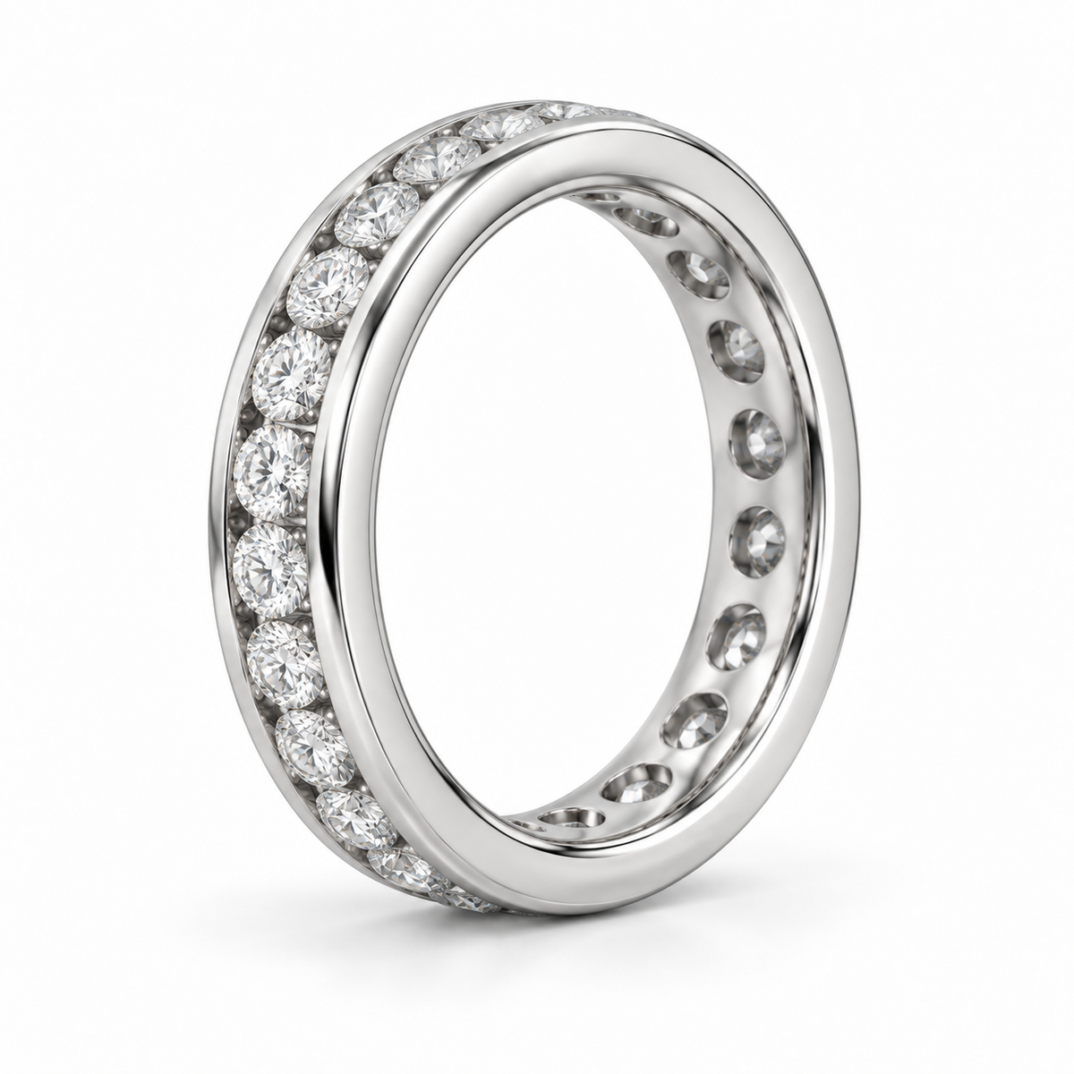 Round Channel Lab-Grown Diamond Eternity Ring — 2 CTW — 14K White Gold — side profile — illustrative rendering
