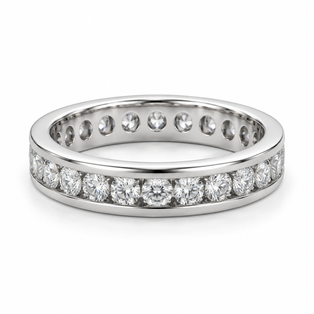 Round Channel Lab-Grown Diamond Eternity Ring — 2 CTW in 14K White Gold — illustrative design rendering