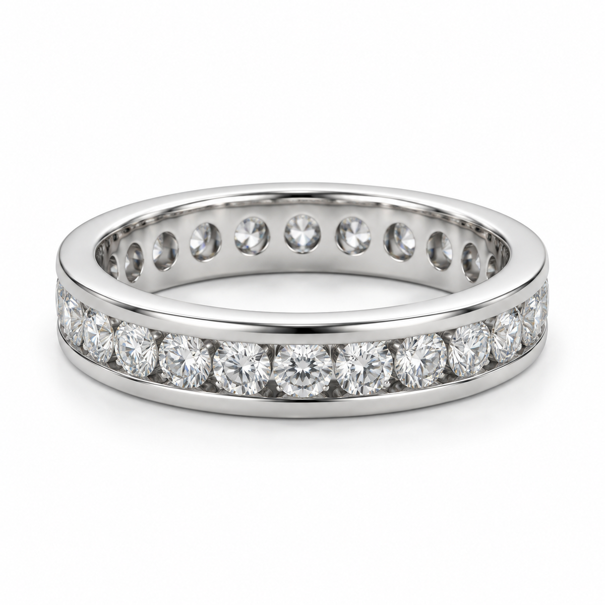 Round Channel Lab-Grown Diamond Eternity Ring — 2 CTW in 14K White Gold — illustrative design rendering