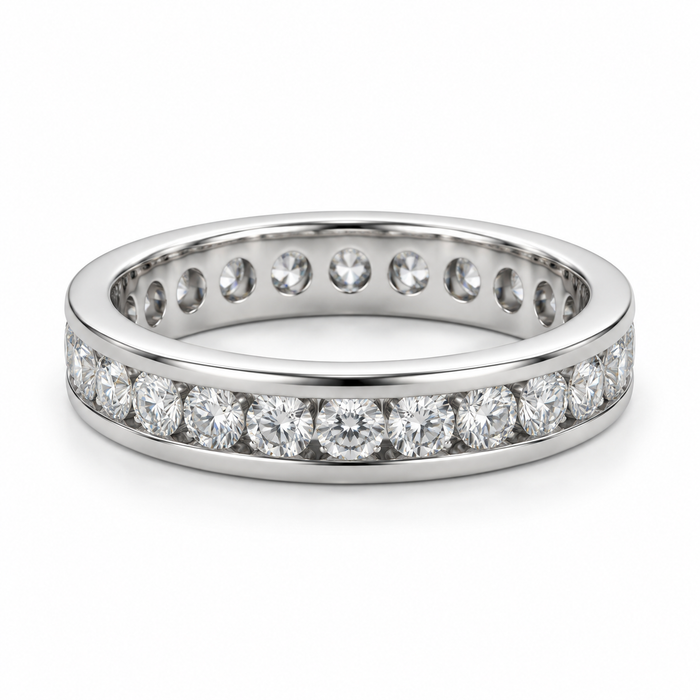Round Channel Lab-Grown Diamond Eternity Ring — 2 CTW in 14K White Gold — illustrative design rendering
