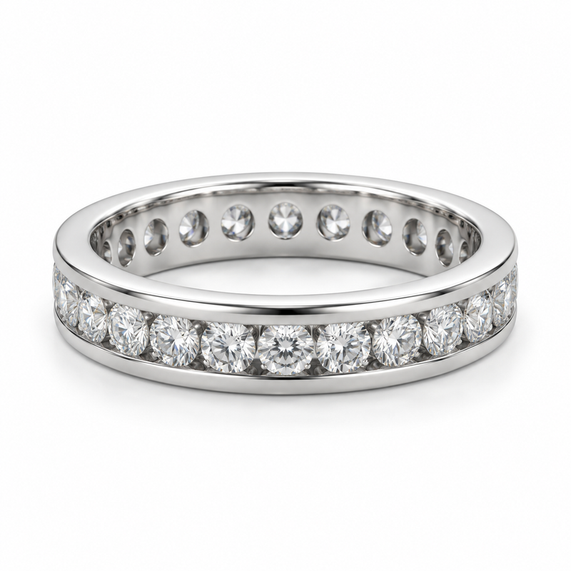 Round Channel Lab-Grown Diamond Eternity Ring — 2 CTW in 14K White Gold — illustrative design rendering