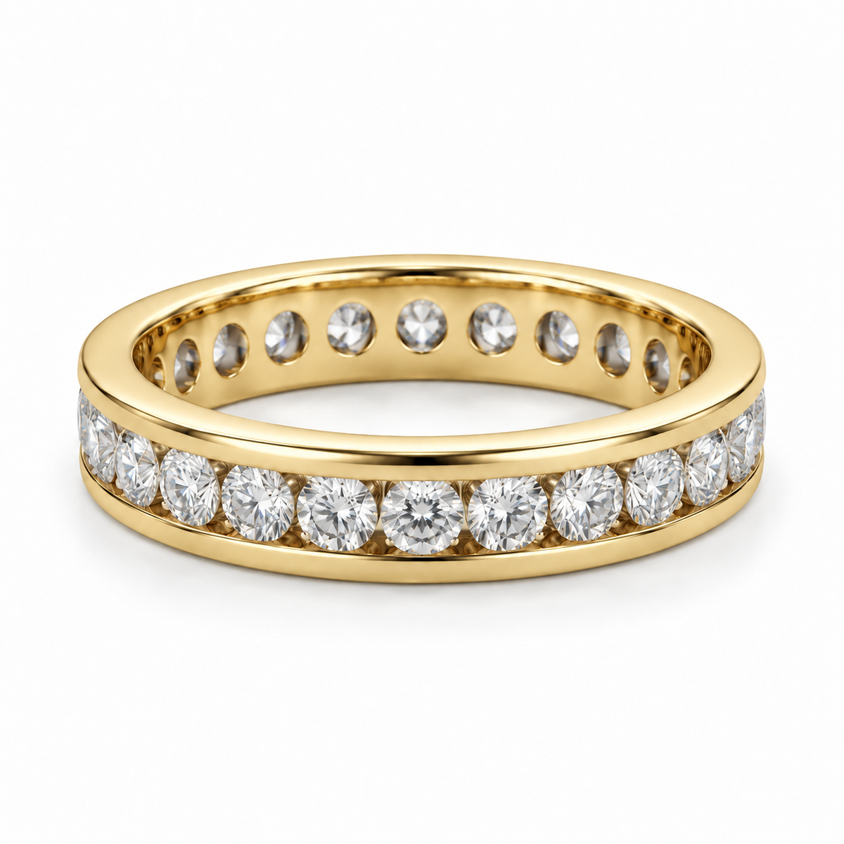 Round Channel Lab-Grown Diamond Eternity Ring — 2 CTW — 14K Yellow Gold — illustrative rendering