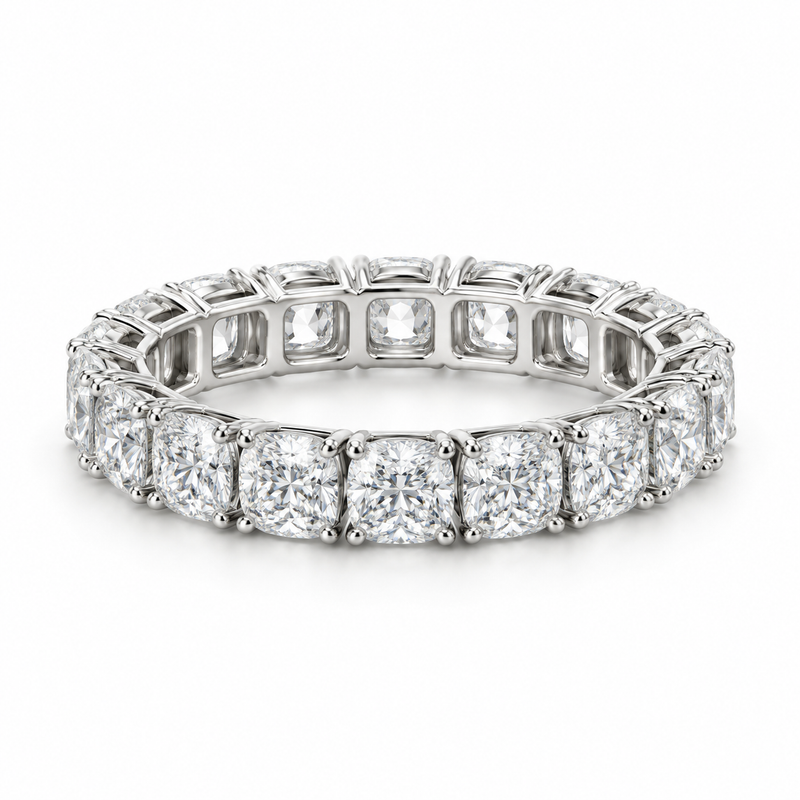 Cushion Classic Lab-Grown Diamond Eternity Ring — 5 CTW in 14K White Gold — illustrative design rendering