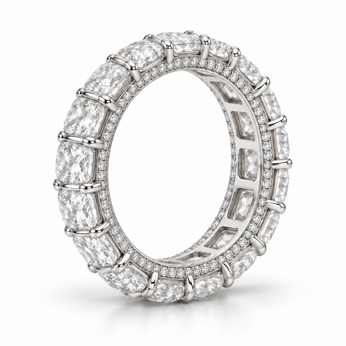 Cushion Side-Sparkle Lab-Grown Diamond Eternity Ring — 6 CTW — 14K White Gold — side profile — illustrative rendering