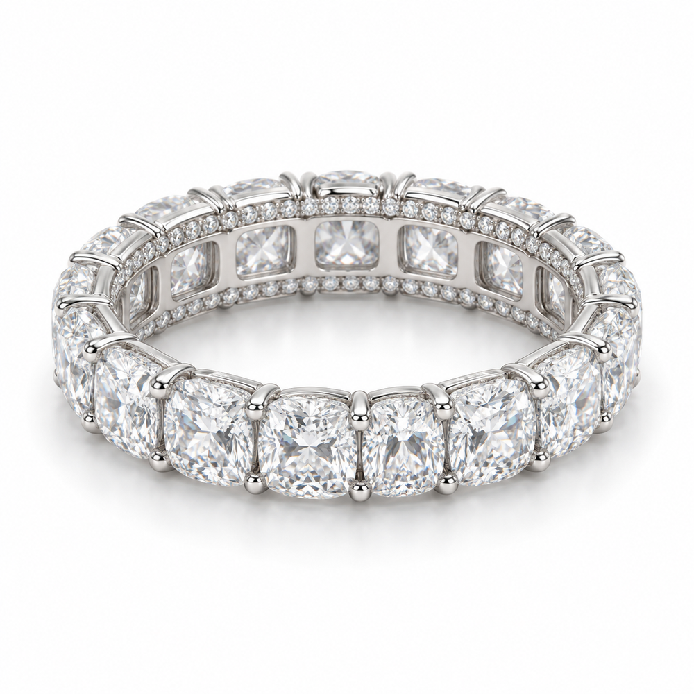 Cushion Side-Sparkle Lab-Grown Diamond Eternity Ring — 6 CTW in 14K White Gold — illustrative design rendering