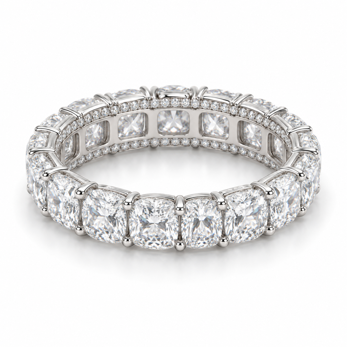 Cushion Side-Sparkle Lab-Grown Diamond Eternity Ring — 6 CTW in 14K White Gold — illustrative design rendering