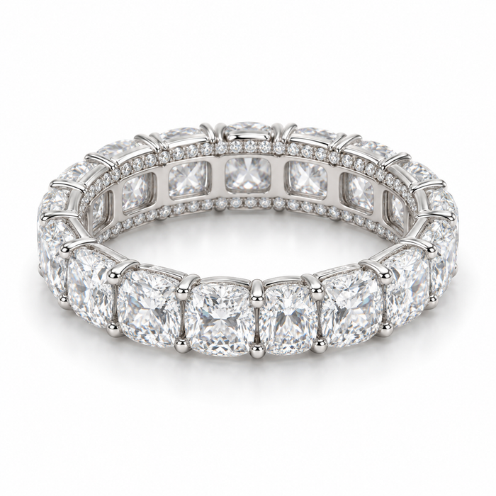 Cushion Side-Sparkle Lab-Grown Diamond Eternity Ring — 6 CTW in 14K White Gold — illustrative design rendering