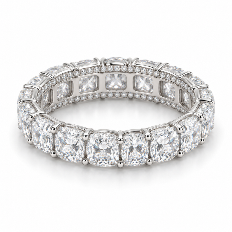Cushion Side-Sparkle Lab-Grown Diamond Eternity Ring — 6 CTW in 14K White Gold — illustrative design rendering