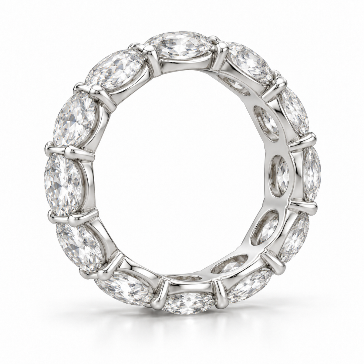 East-West Oval Lab-Grown Diamond Eternity Ring — 4 CTW — 14K White Gold — side profile — illustrative rendering