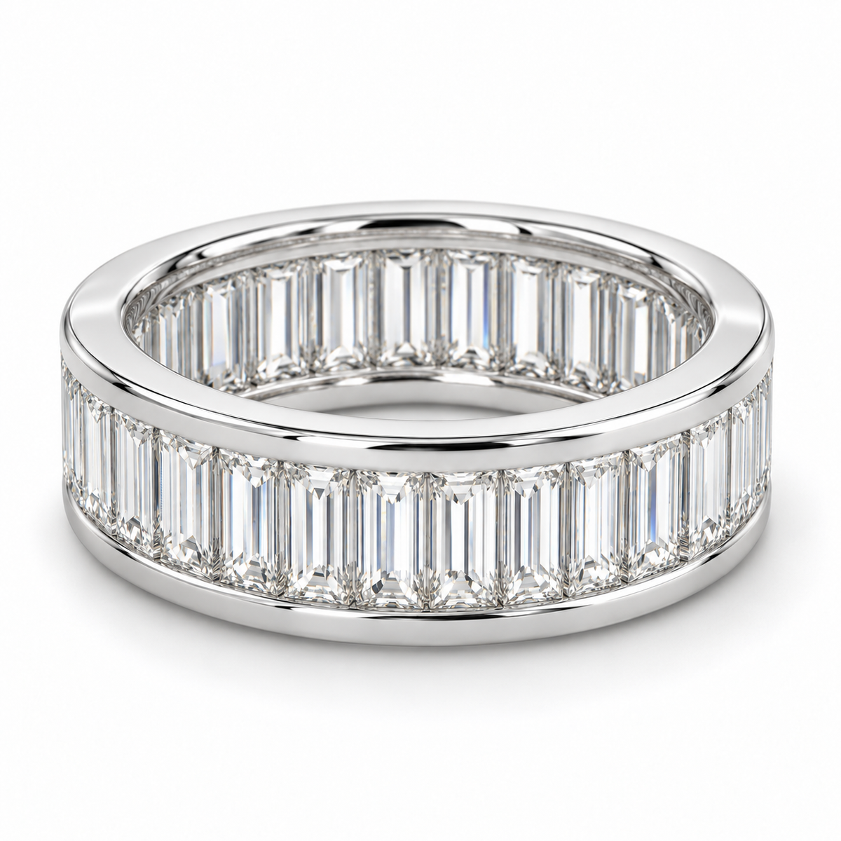 Baguette Channel lab-grown diamond eternity ring in 14K white gold, setting detail — illustrative rendering