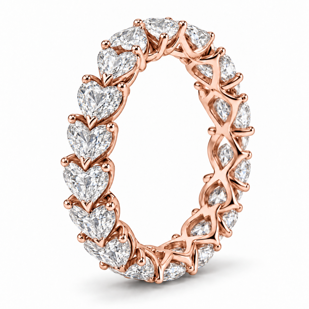 Heart Prong lab-grown diamond eternity ring in 14K rose gold — illustrative rendering