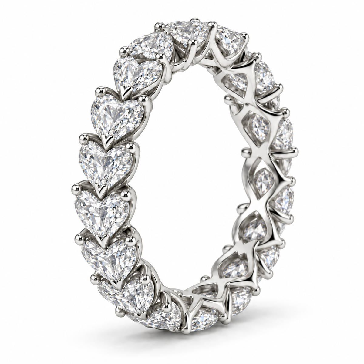 Heart Prong lab-grown diamond eternity ring in 14K white gold, setting detail — illustrative rendering