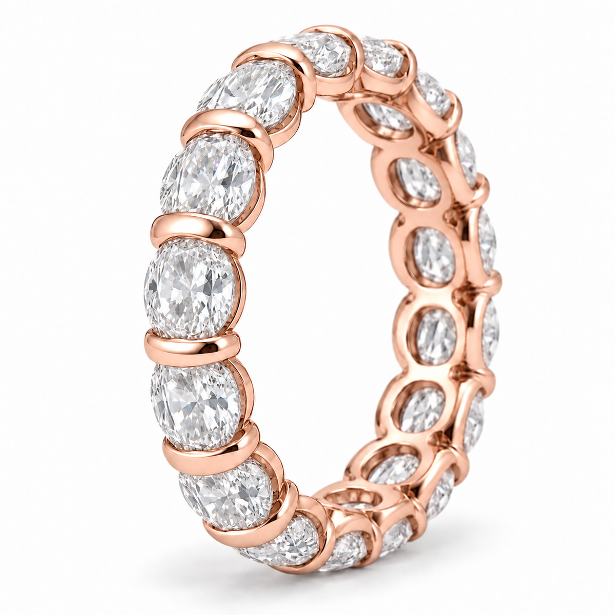 Oval Half-Bezel lab-grown diamond eternity ring in 14K rose gold — illustrative rendering