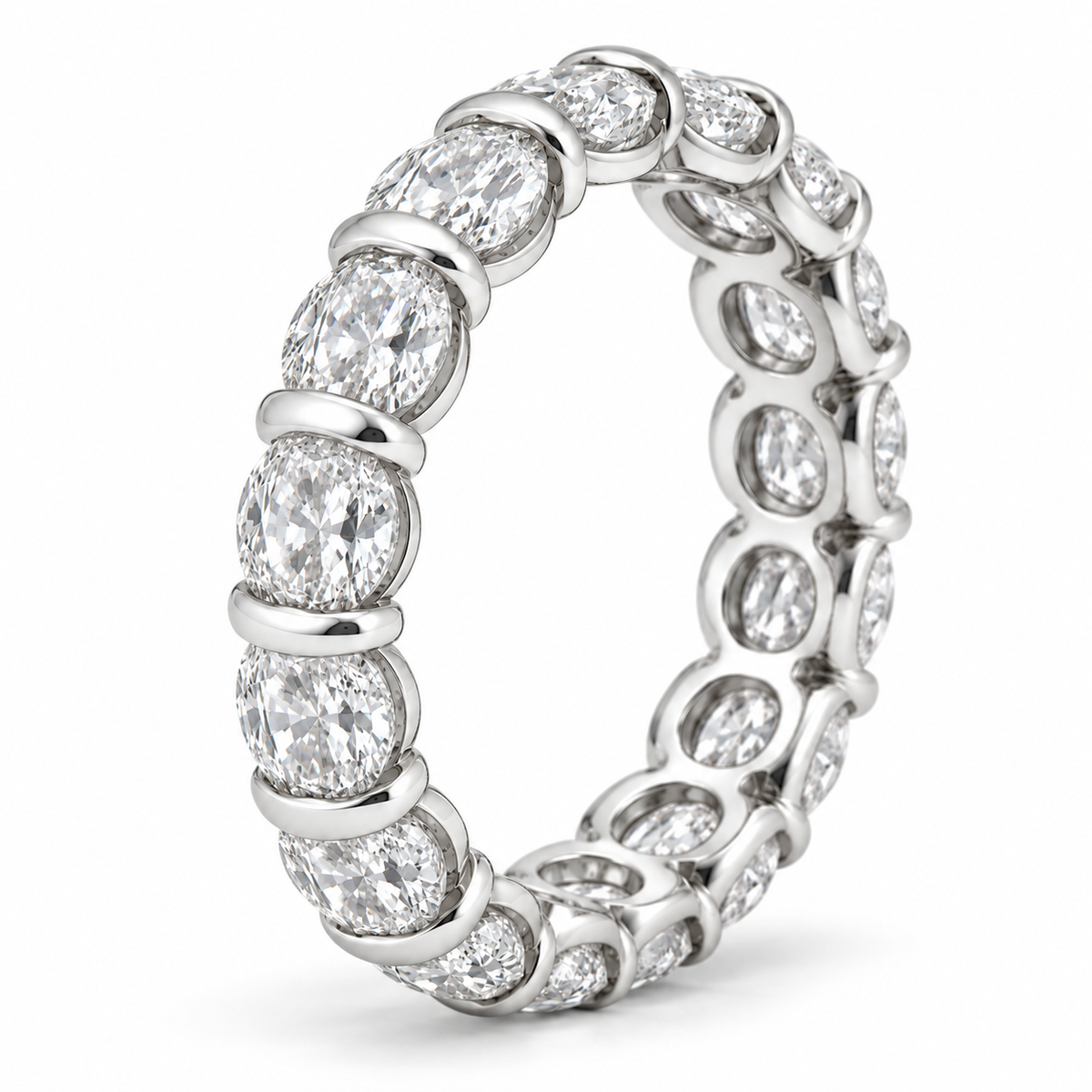 Oval Half-Bezel lab-grown diamond eternity ring in 14K white gold, setting detail — illustrative rendering