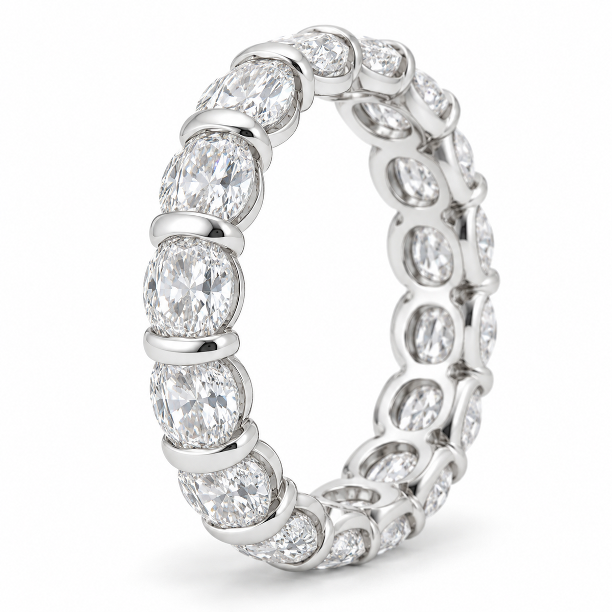 Oval Half-Bezel lab-grown diamond eternity ring in 14K white gold — illustrative product rendering