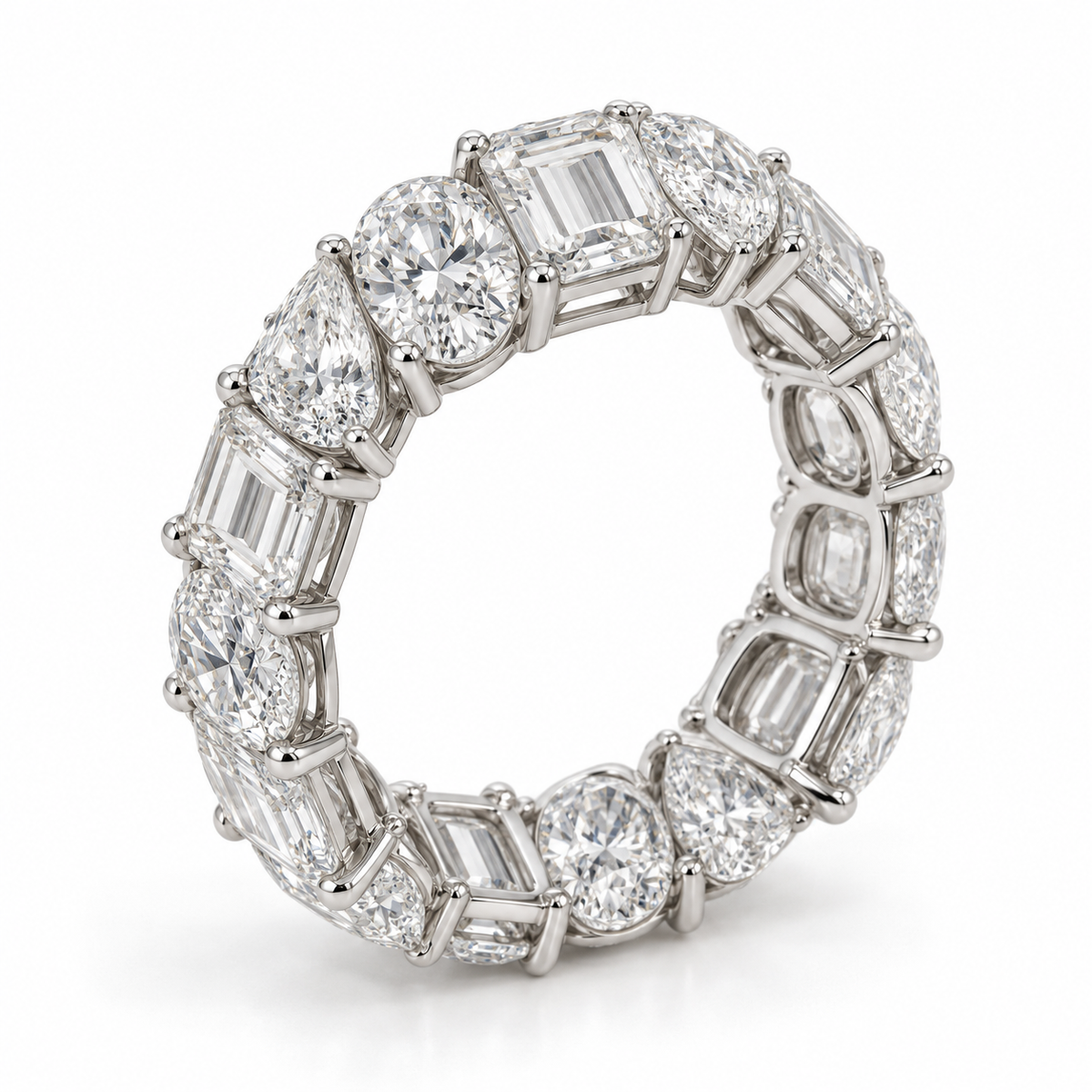 Mixed-Shape lab-grown diamond eternity ring in 14K white gold — illustrative product rendering