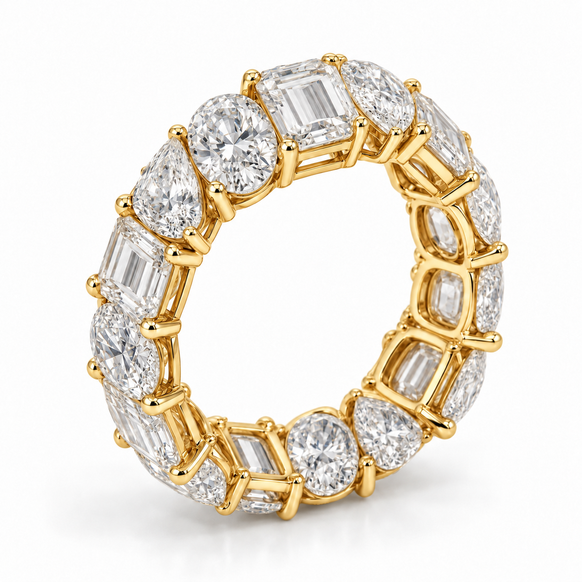 Mixed-Shape lab-grown diamond eternity ring in 14K yellow gold — illustrative rendering
