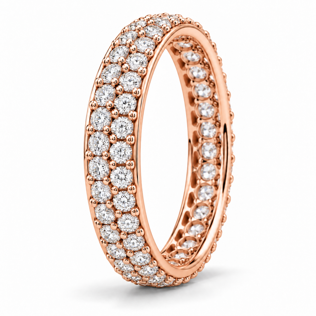 Round Double-Row lab-grown diamond eternity ring in 14K rose gold — illustrative rendering