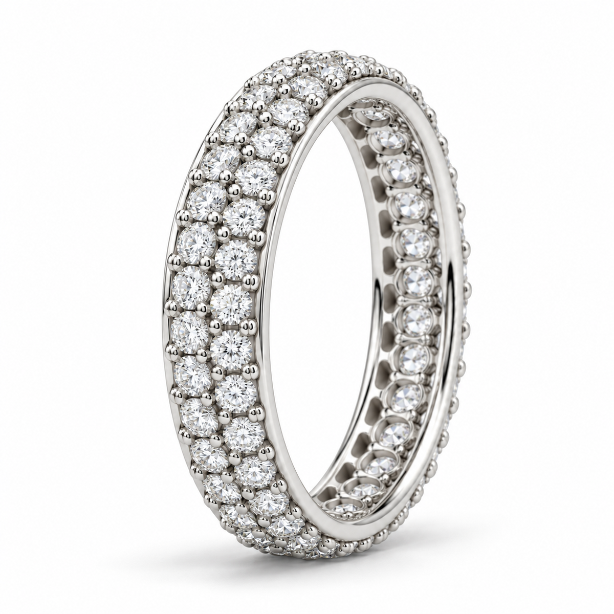 Round Double-Row lab-grown diamond eternity ring in 14K white gold, setting detail — illustrative rendering