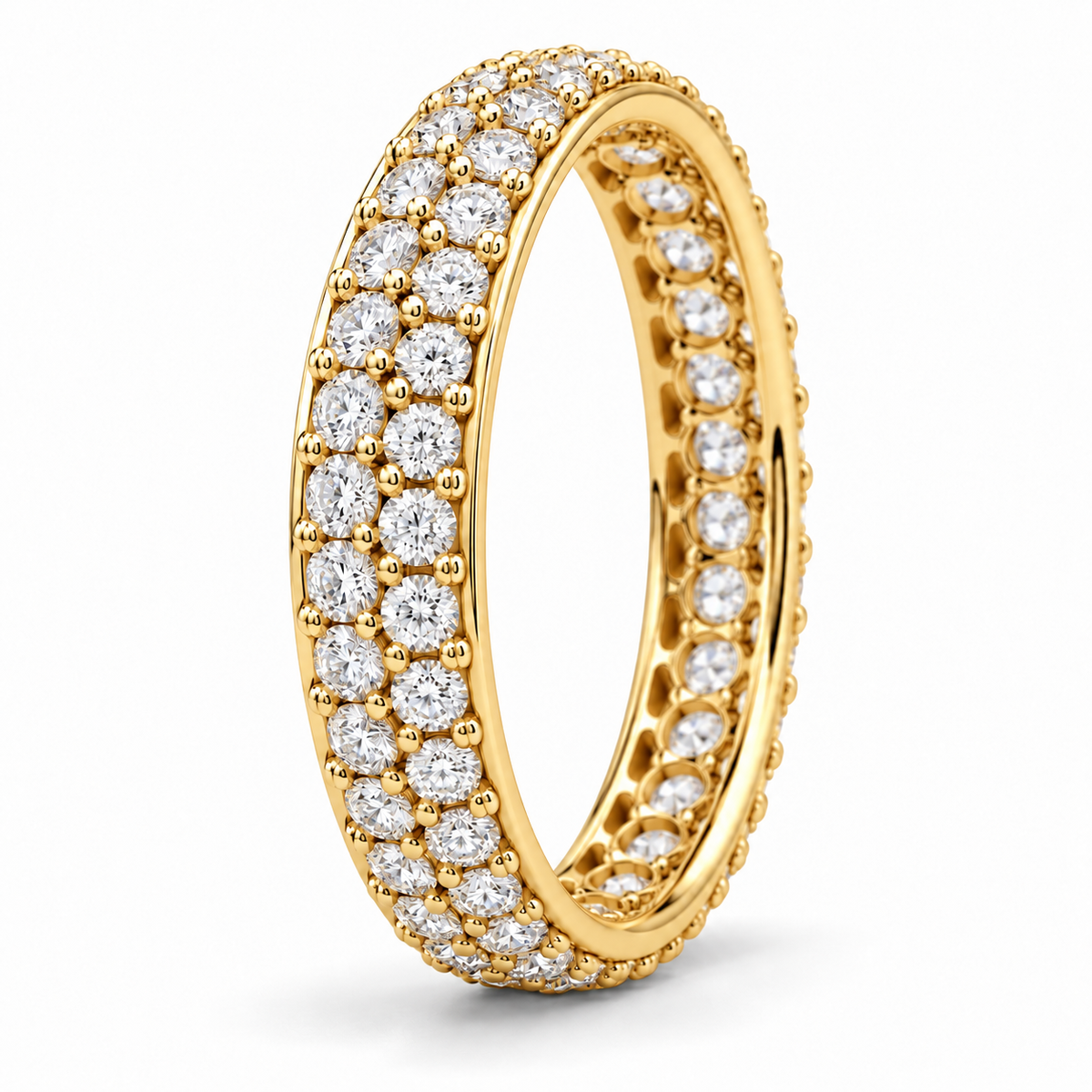 Round Double-Row lab-grown diamond eternity ring in 14K yellow gold — illustrative rendering
