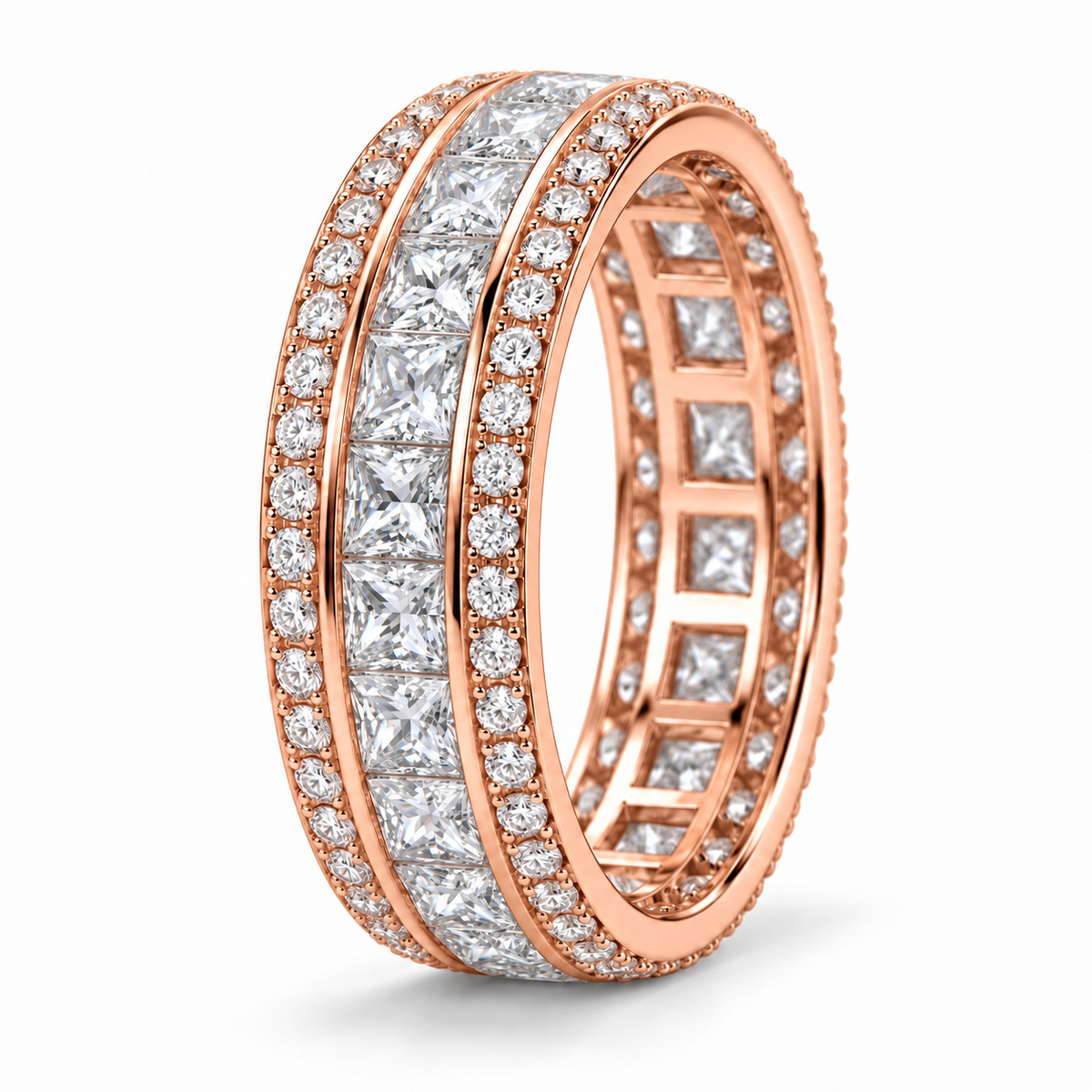 Princess & Round Wide lab-grown diamond eternity ring in 14K rose gold — illustrative rendering