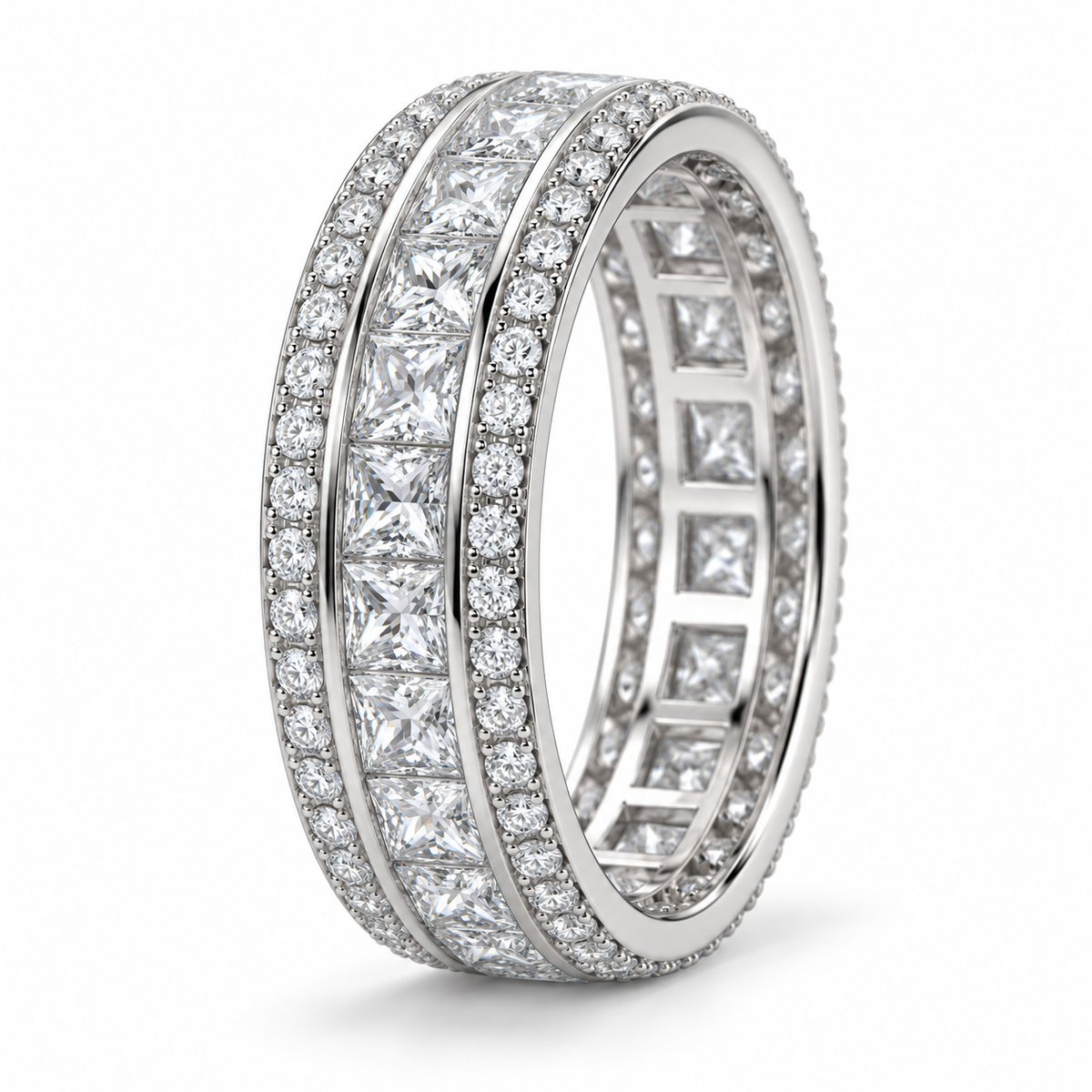 Princess & Round Wide lab-grown diamond eternity ring in 14K white gold — illustrative product rendering