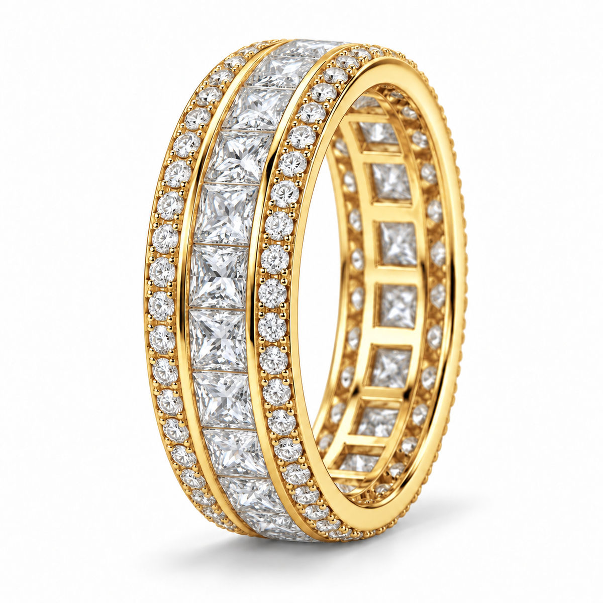 Princess & Round Wide lab-grown diamond eternity ring in 14K yellow gold — illustrative rendering