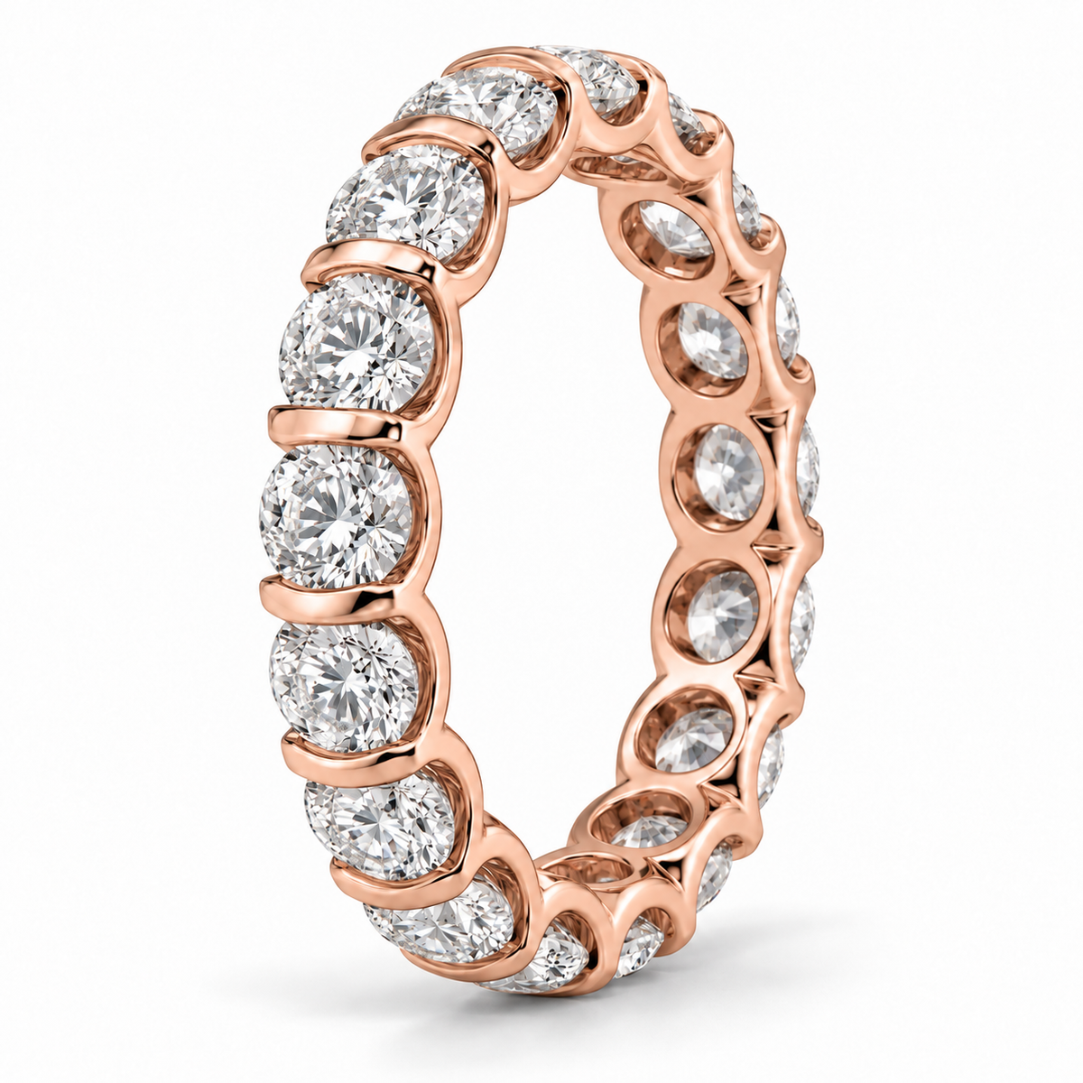 Round Half-Bezel lab-grown diamond eternity ring in 14K rose gold — illustrative rendering