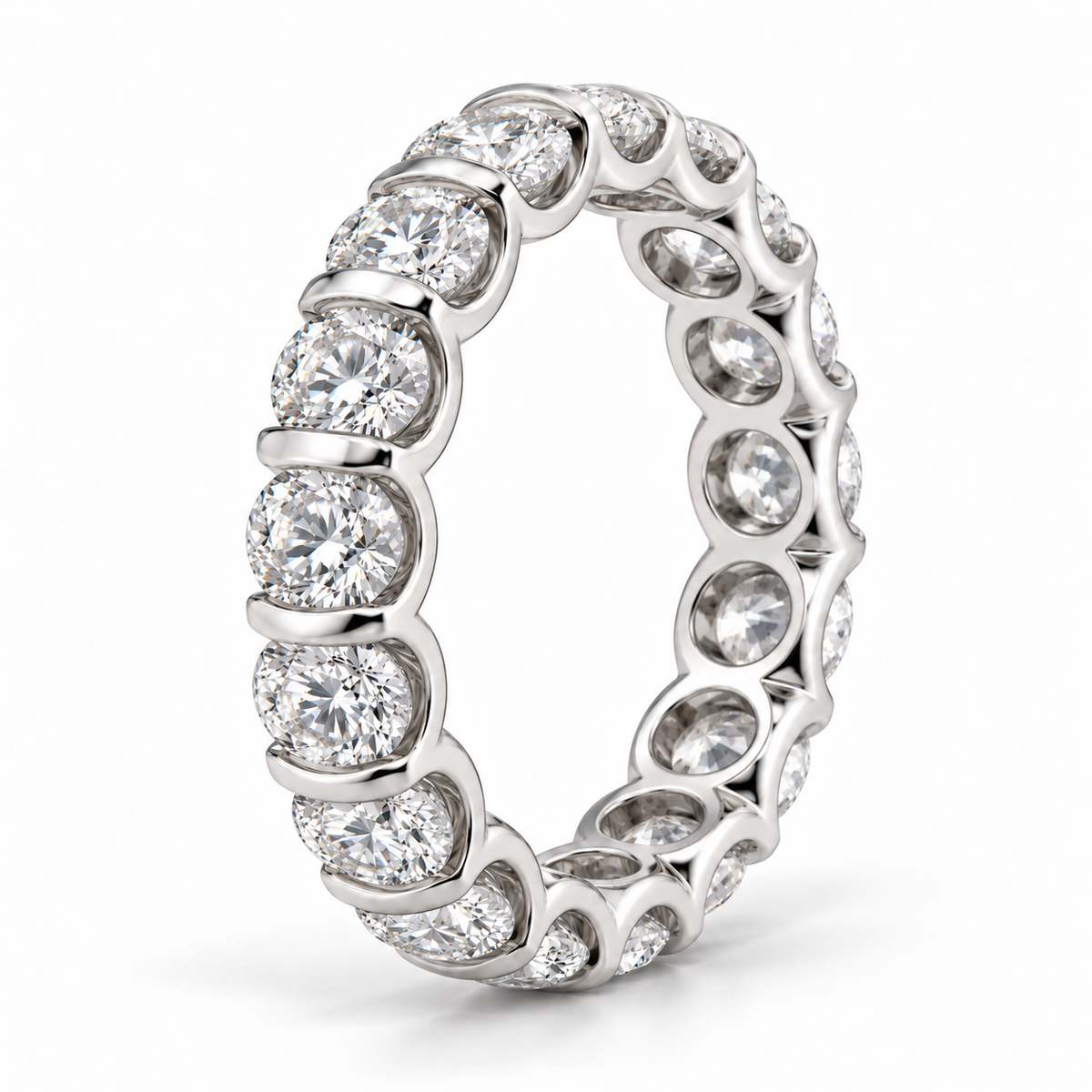 Round Half-Bezel lab-grown diamond eternity ring in 14K white gold, setting detail — illustrative rendering
