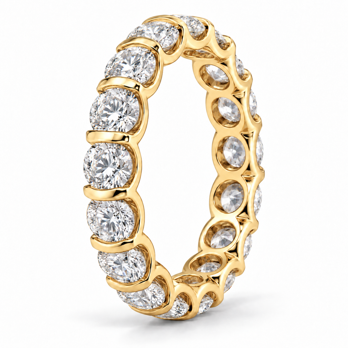 Round Half-Bezel lab-grown diamond eternity ring in 14K yellow gold — illustrative rendering