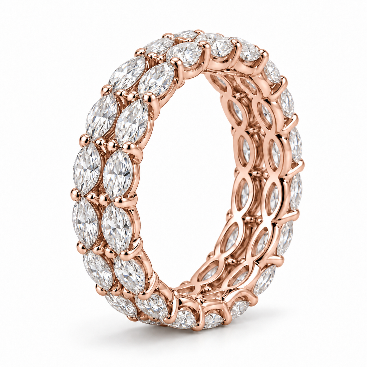 Marquise Double-Row lab-grown diamond eternity ring in 14K rose gold — illustrative rendering