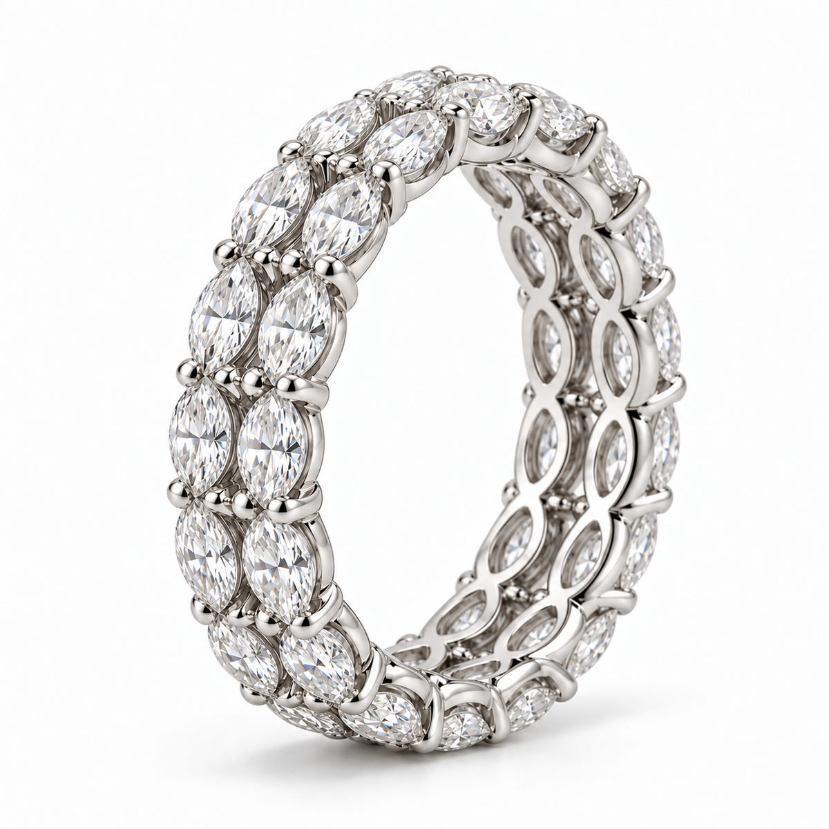 Marquise Double-Row lab-grown diamond eternity ring in 14K white gold, setting detail — illustrative rendering