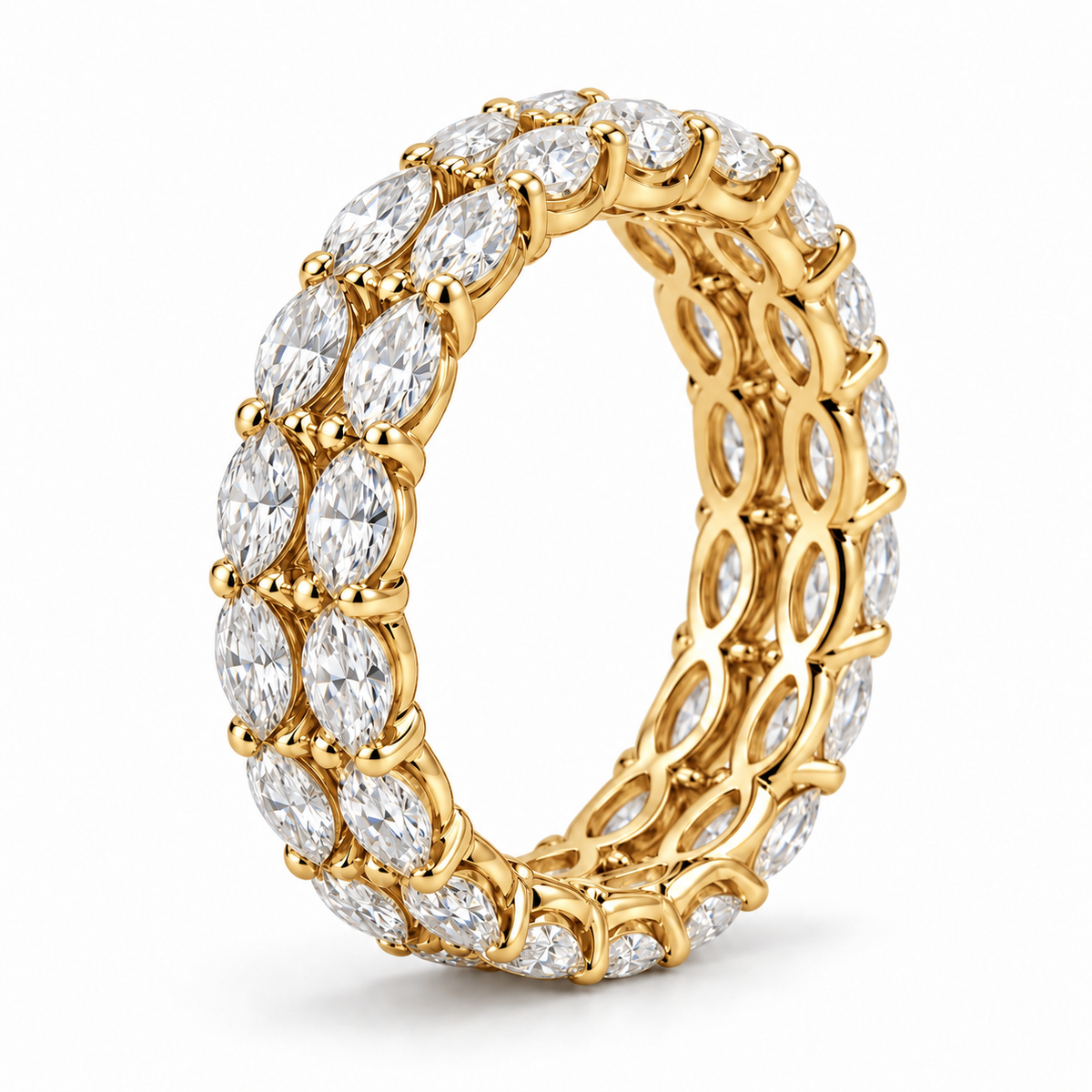 Marquise Double-Row lab-grown diamond eternity ring in 14K yellow gold — illustrative rendering