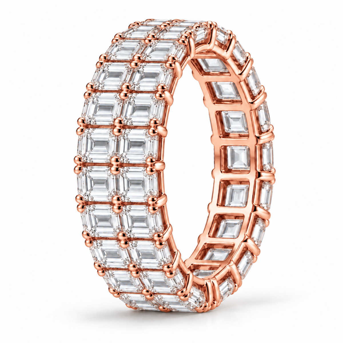 Emerald Double-Row lab-grown diamond eternity ring in 14K rose gold — illustrative rendering