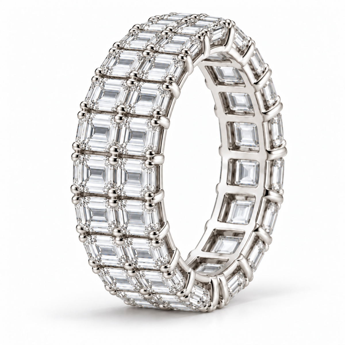 Emerald Double-Row lab-grown diamond eternity ring in 14K white gold, setting detail — illustrative rendering