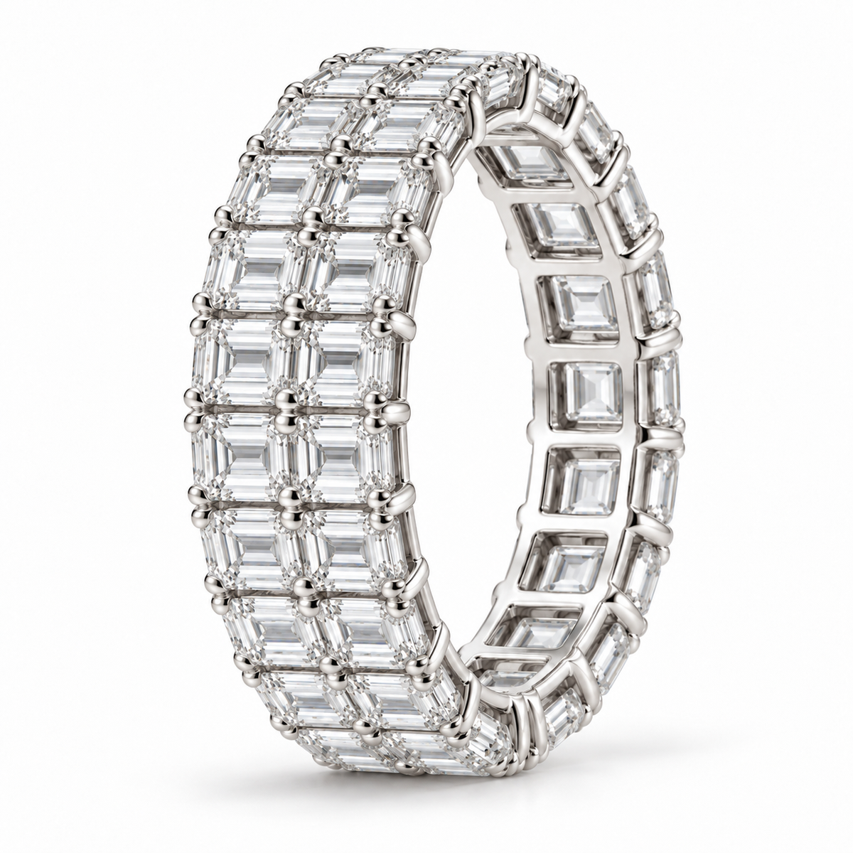Emerald Double-Row lab-grown diamond eternity ring in 14K white gold — illustrative rendering