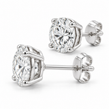Classic round lab diamond studs — detail view, white gold; illustrative design rendering