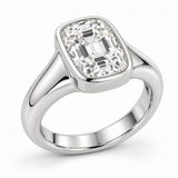 Vintage elongated cushion bezel solitaire — detail view, white gold; illustrative design rendering