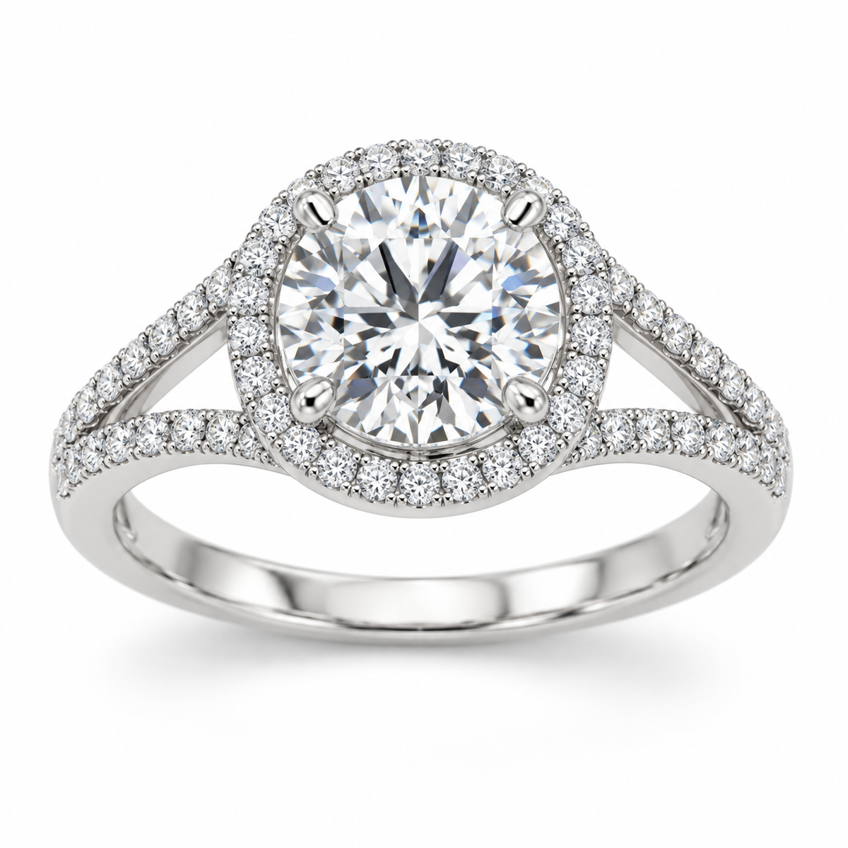Round Split-Shank Halo in 14K white gold — illustrative design rendering