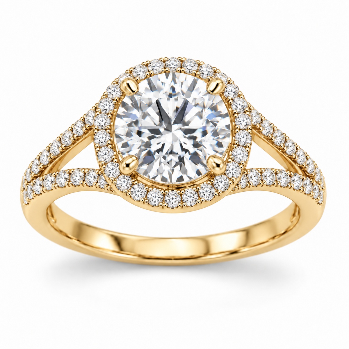 Round Split-Shank Halo in 14K yellow gold — illustrative design rendering
