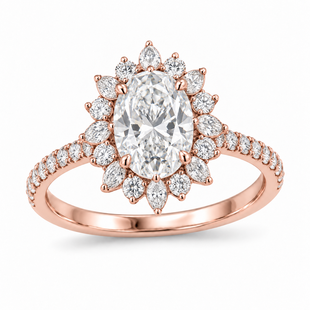 Oval Petal Halo in 14K rose gold — illustrative design rendering