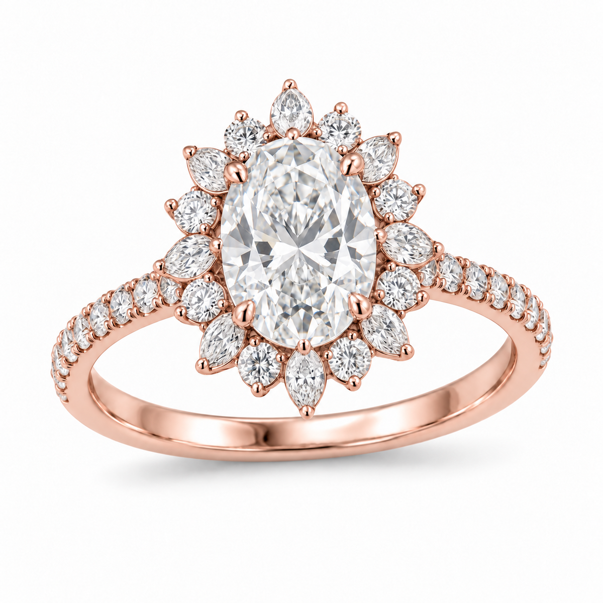 Oval Petal Halo in 14K rose gold — illustrative design rendering