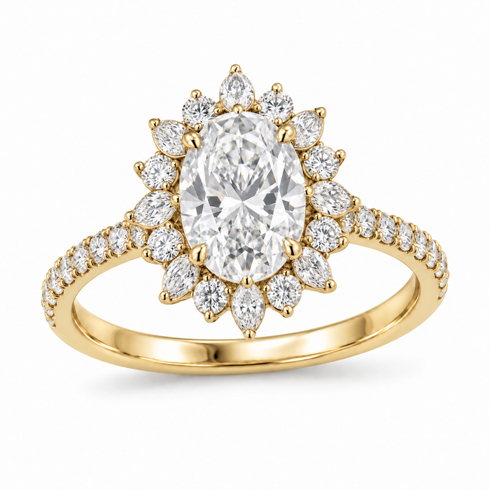 Oval Petal Halo in 14K yellow gold — illustrative design rendering