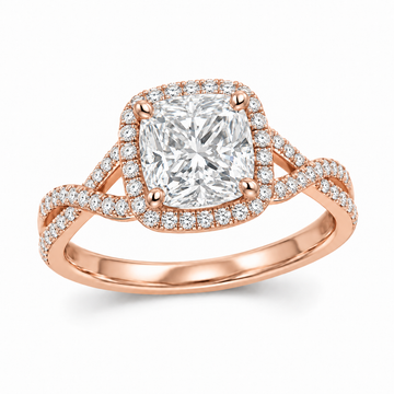 Cushion Crossover Halo in 14K rose gold — illustrative design rendering