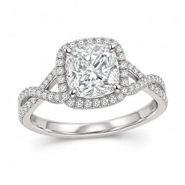 Cushion Crossover Halo in 14K white gold — illustrative design rendering