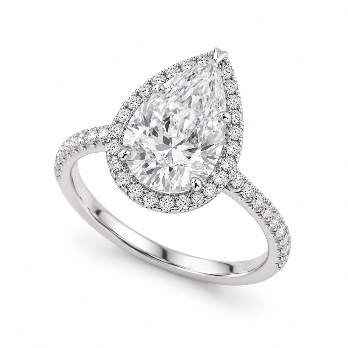 Pear French-Pavé Halo in 14K white gold — illustrative design rendering